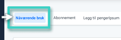 Subscription usage Faktureringsdelen. Faktureringsseksjonsoversikt. Fanen gjeldende bruk er uthevet