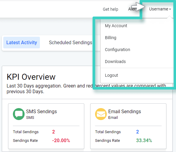 Access your account Access your account, username menu. The drop down menu is highlighted