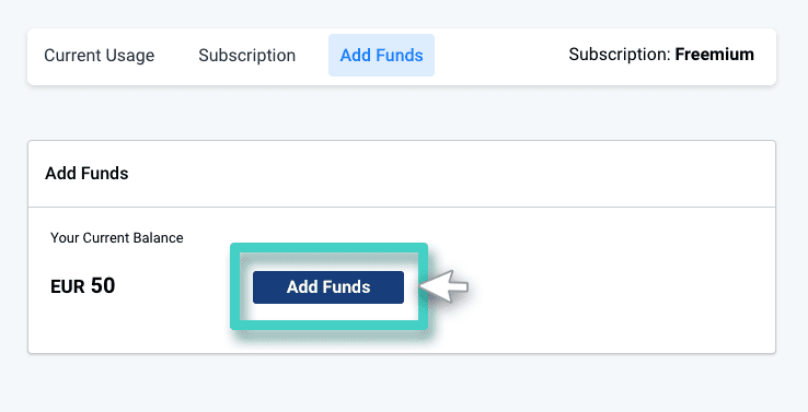 Add funds button The billing section. Add funds button is highlighted