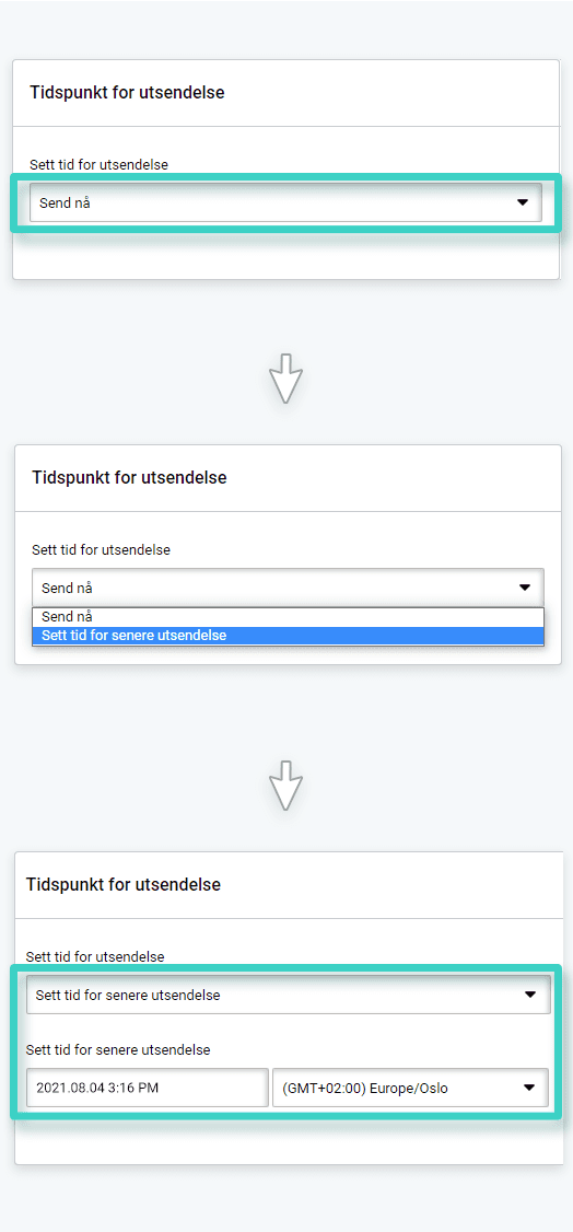 Send now or schedule future sending E-postskaper, sendealternativer. Send nå eller planlegg sending av e-post