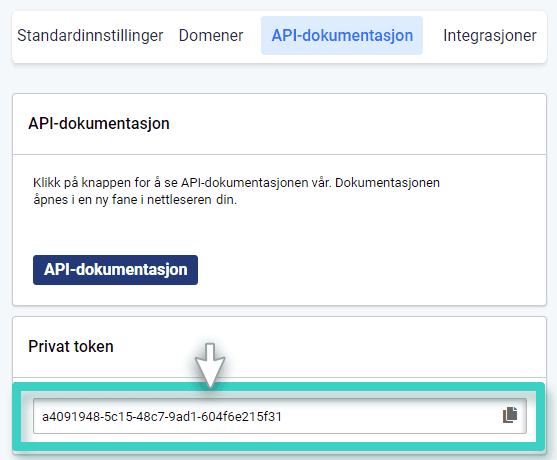 MainBrainer API documentation private token MainBrainer, API-dokumentasjon av privat token