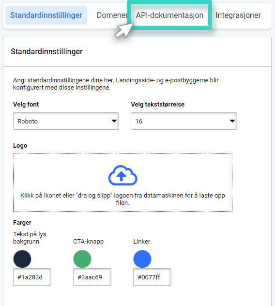 MainBrainer API documentation MainBrainer, API-dokumentasjonsfanen
