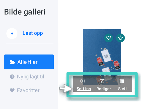 E-postskaper, bildestudio. Bildehandlingene er sett inn, rediger eller slett