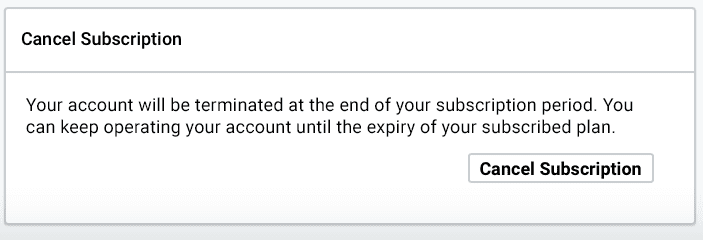 Cancel subscription button The billing section. Cancel subscription button