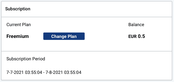 Change subscription plan The billing section, subscription section. Change plan