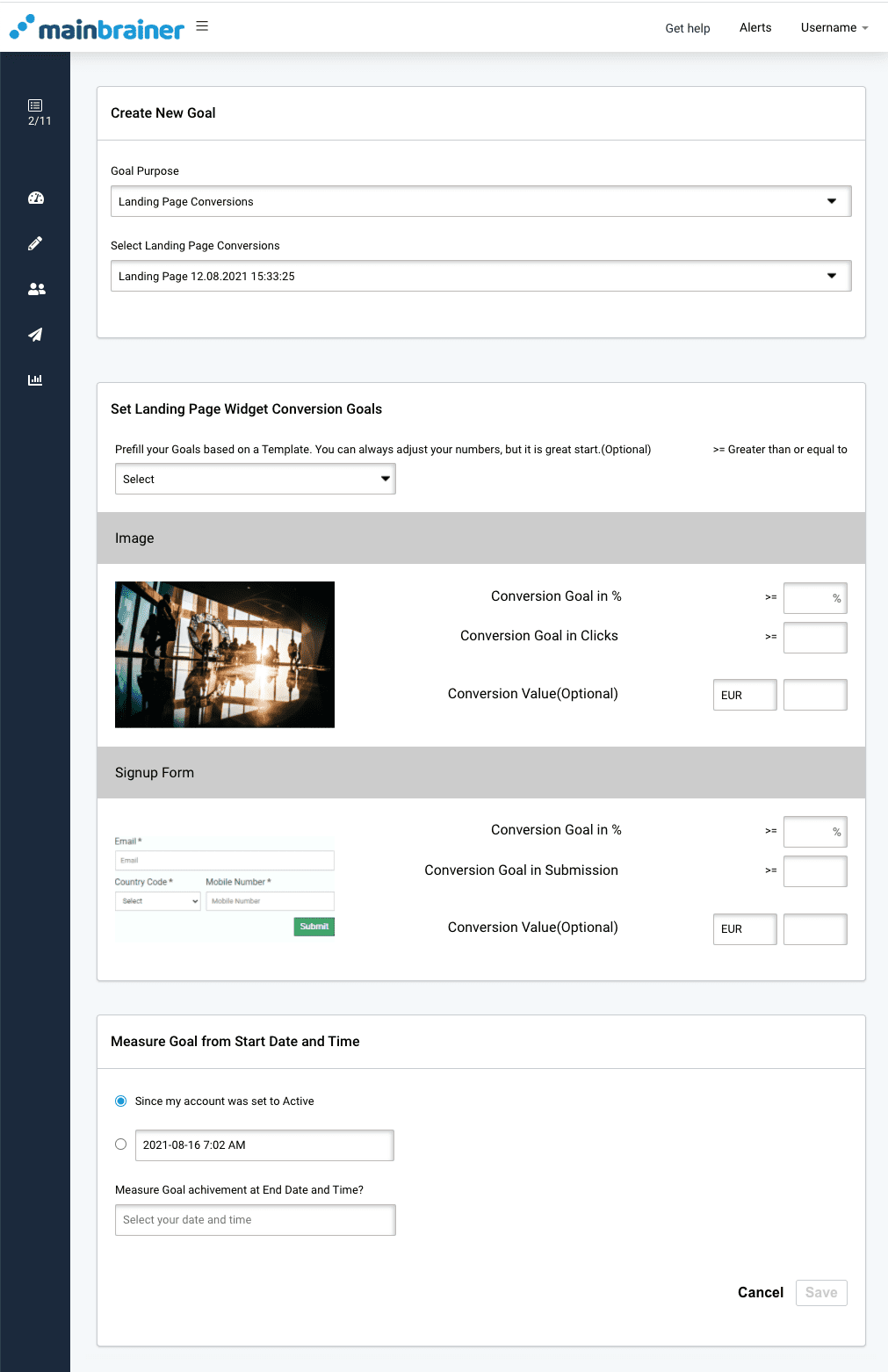 Conversion goals defaults Landing page conversion goals. Landing page widget conversion goals overview