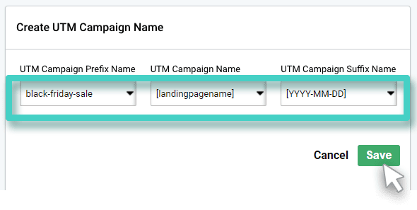 UTM code suffix name Create UTM template. Select prefix name, campaign name and suffix name