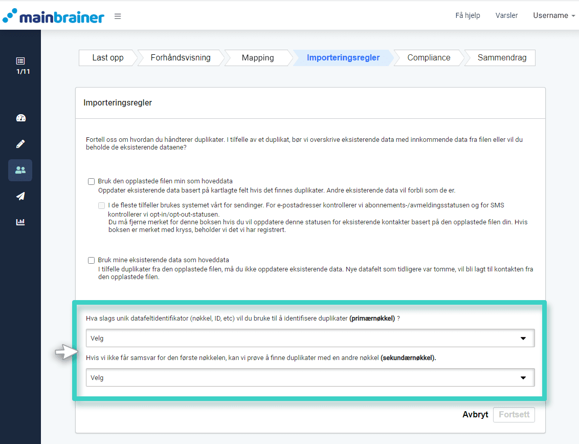 Regler for identifisering av duplikater ved import til crm