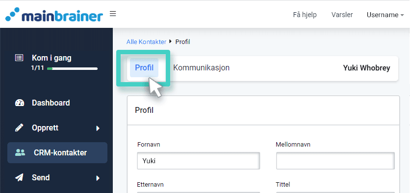 CRM contact profile button CRM, kontaktprofil. Profilknapp uthevet