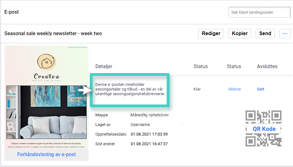 E-postkampanjeleder, e-postbeskrivelse
