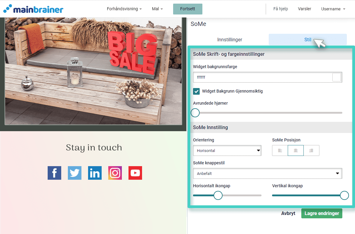 Email social widget style E-postskaper, sosial widget. Stilfanen for sosial widget er uthevet