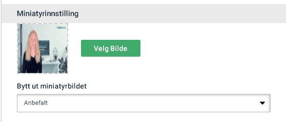 E-postbygger, video-widget. Thumbnail-innstillinger