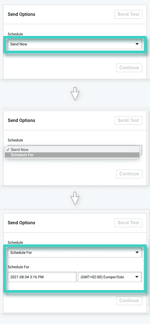 Send now or schedule future sending Email creator, send options. Send now or schedule email sending