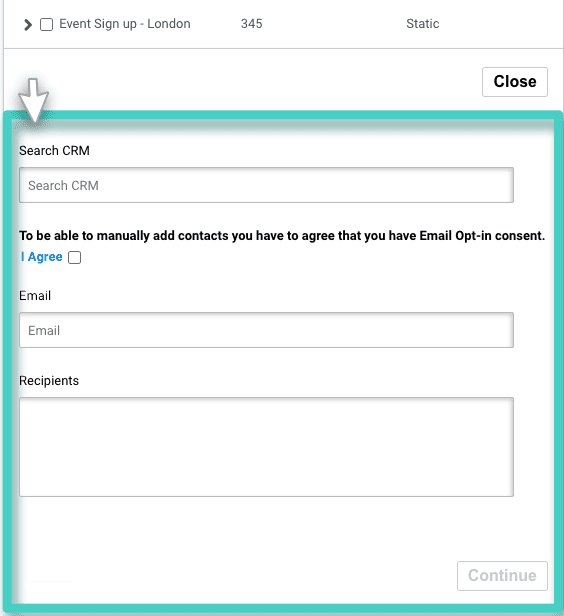 Add recipients manually Email creator, email recipients. Add recipients manually extension. Search CRM option