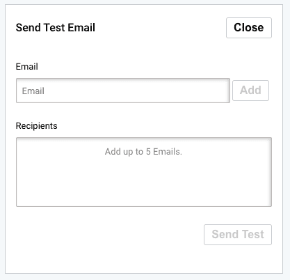 Email distribution. Test email settings section. Add email and recipients