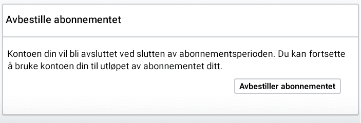 Cancel subscription button Faktureringsdelen. Avbryt abonnement-knappen
