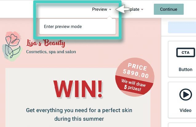 Design preview of landing page Landing page builder, preview options. Enter preview mode