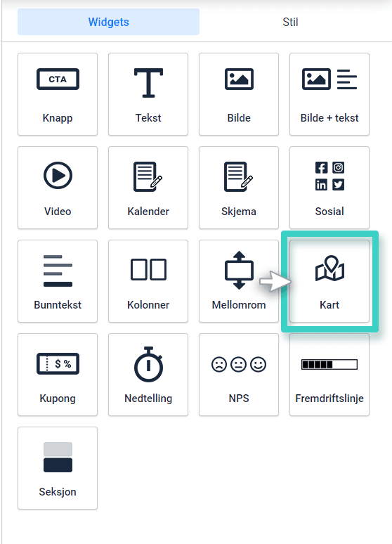 Landing page map widget Kart over landingsside. Kartwidgeten er uthevet
