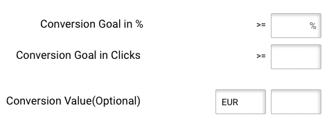 Landing page conversion goalrate or clicks Landing page conversion goals. Enter goals in percentages or in clicks