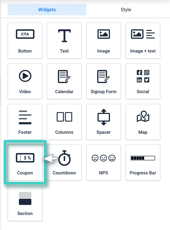 Landing page coupon widget Landing page builder coupon widget