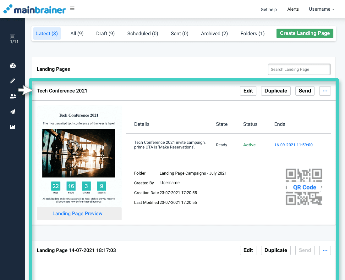 Landing page manager Landing page manager, landing pages overview