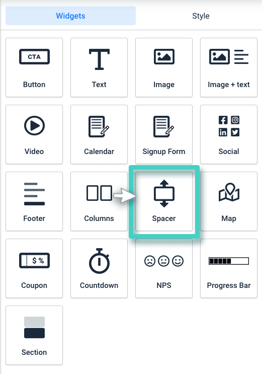 Landing page spacer drag and drop Landing page builder drag and drop spacer widget
