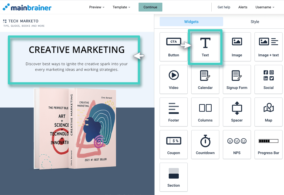 Landing page text widget Landing page builder drag and drop text widget