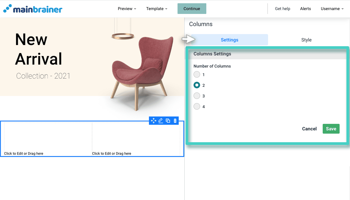 Landing page columns in a landing page Set number of columns in a landing page design
