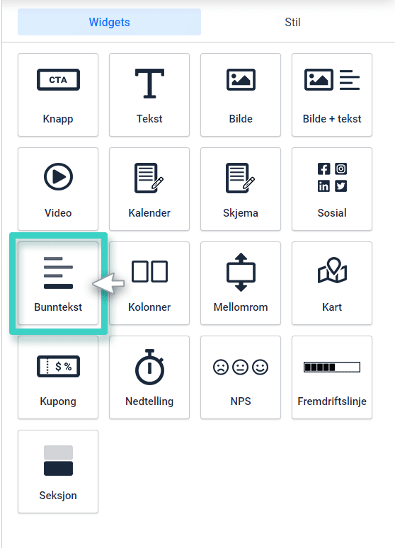 Landing page footer widget Bunntekstwidget for landingssidebygger