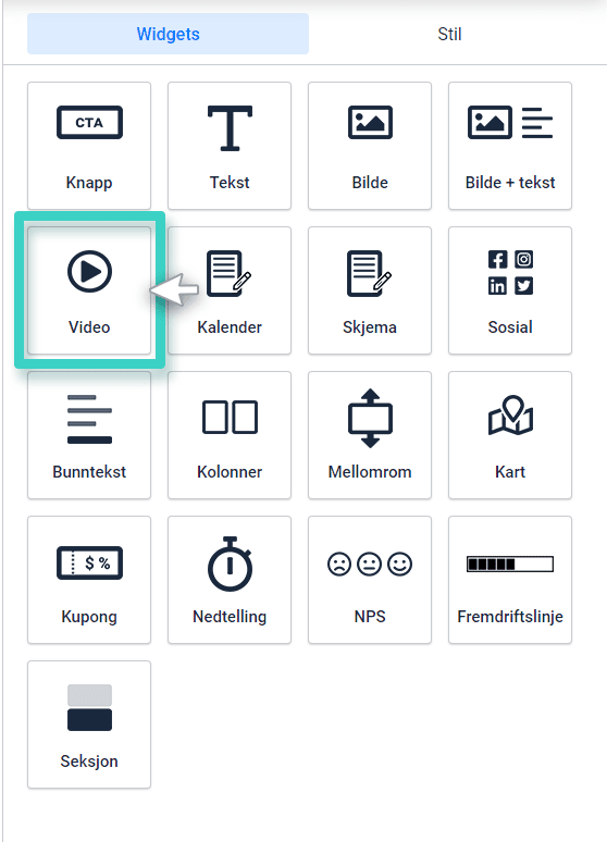 Landing page video widget Landingssidebyggere dra og slipp videowidget