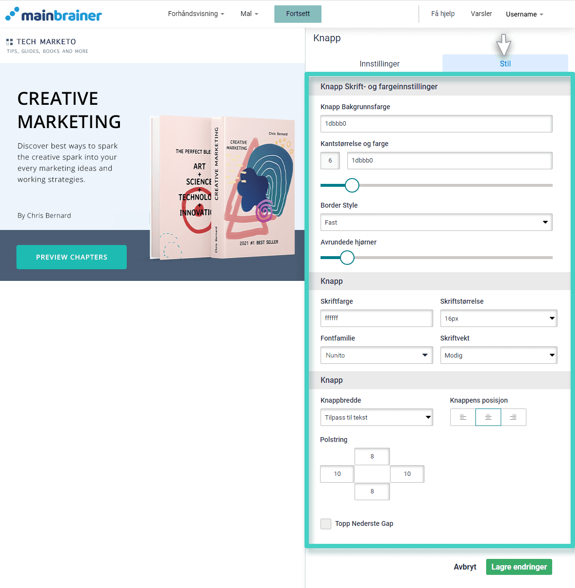 Landing page button style Utforming av knapper for oppretting av landingsside