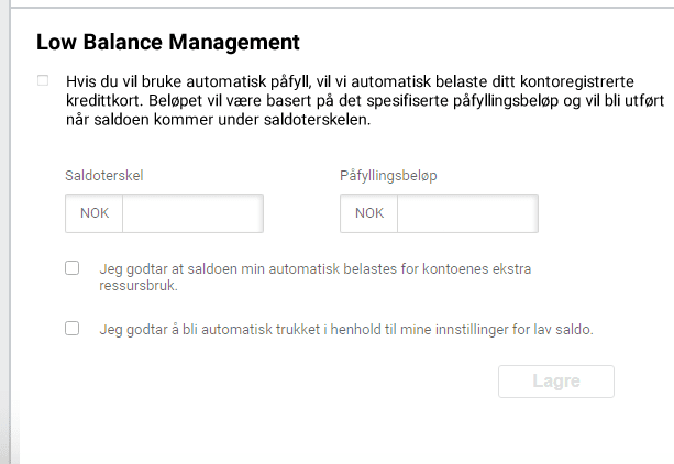 Low balance management Flere ressurser enn inkludert. Lav balansestyring