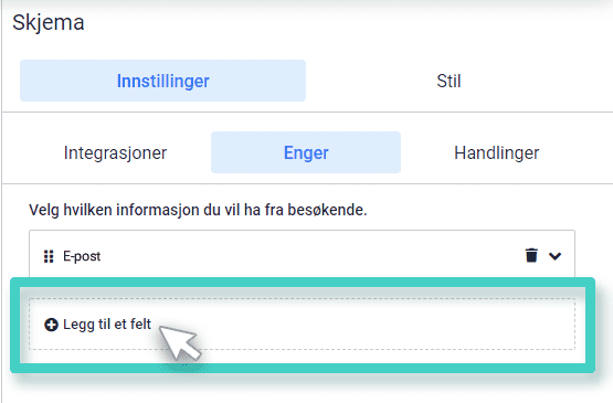 Signup form rules settings Innstillinger for kunderegistreringsregler. Felt-fanen. Legg til et felt-knappen er uthevet