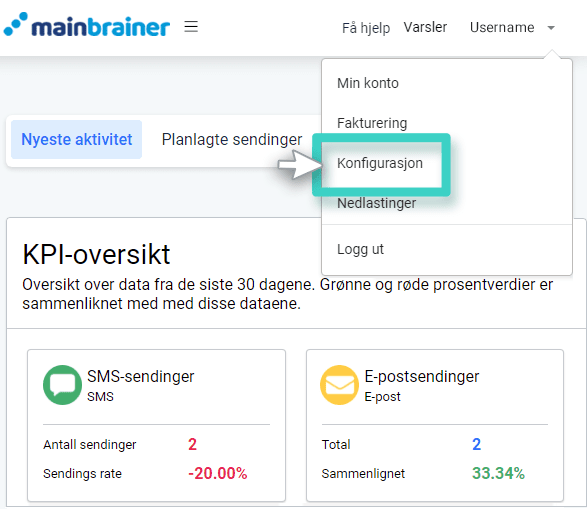 MainBrainer configuration menu MainBrainer, Konfigurasjonsmeny