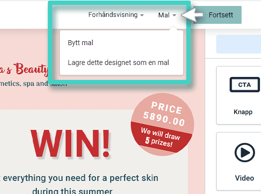 New landing page templates Ny landingsside, maler. Menyalternativer er brytermaler og lagrer dette designet som en mal
