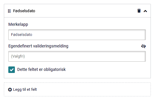 Signup form date of birth Regler for kunderegistrering, feltinnstillinger for fødselsdato