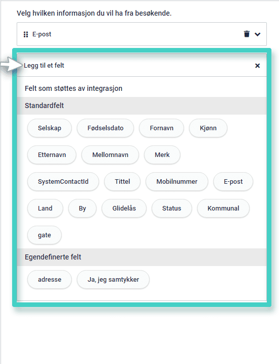 Signup form custom fields Regler for kunderegistrering. Velg mellom standardfelt og egendefinerte felt