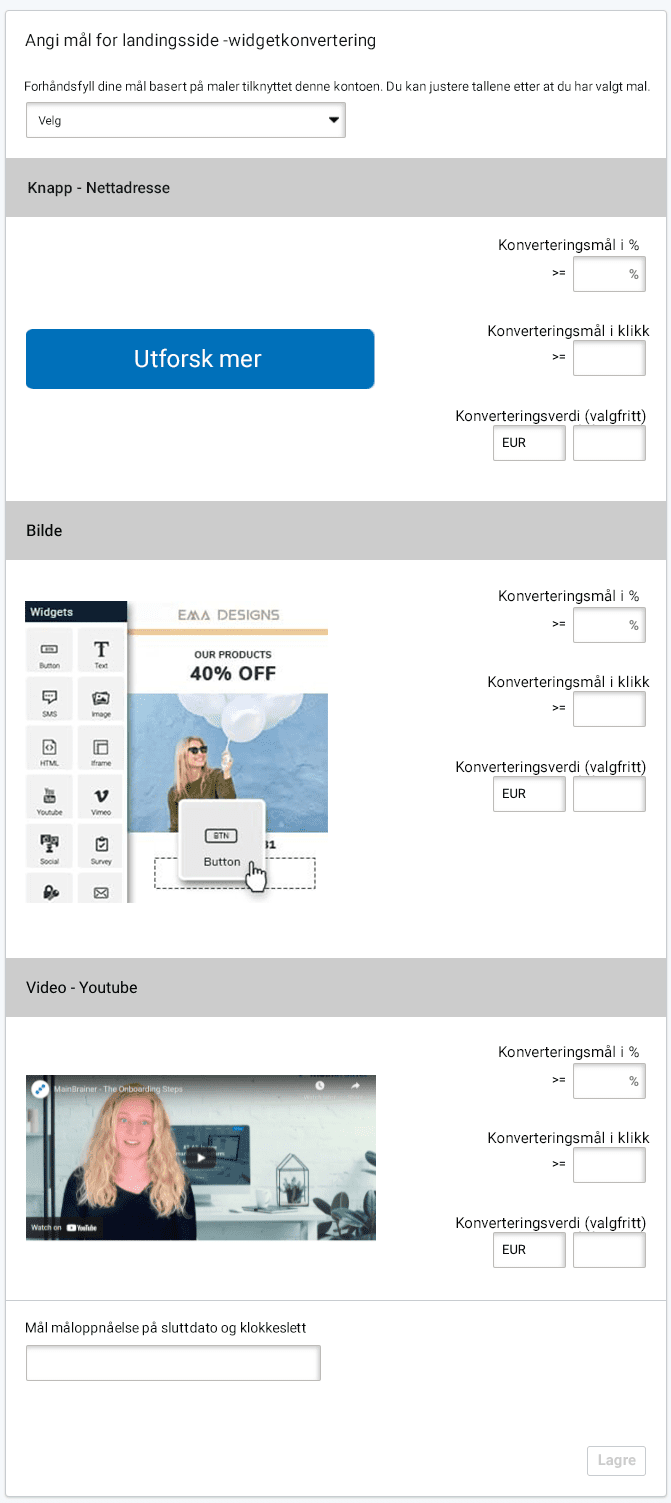 SMS-kampanjemål, konverteringsmål for landinigsside-widgeter