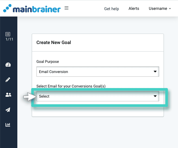 Select email goal conversion Select email for your email conversion goals