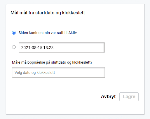 Contact list goals, create new goal. Set start and end date for the goal