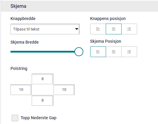 Registreringsskjema for landingsside. Innstillingsfanen for registreringsskjemaer