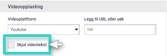 Landing page video hide caption Landingssidens Video-widget. Skjul valgt videotekst