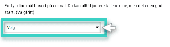 SMS goal period Tidligere mål for SMS-kampanjer. Forhåndsutfyll mål basert på mal