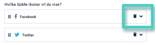 Landing page social media icons display Landingsside sosiale medier, innstillinger-fane. Velg hvilke plattformer du vil vise