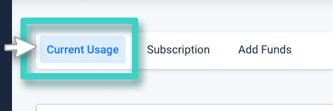 Subscription usage The billing section. Billing section overview. The current usage tab is highlighted