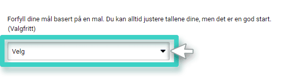Performance goal template Landingsside performance-mål. Velg mål basert på mal