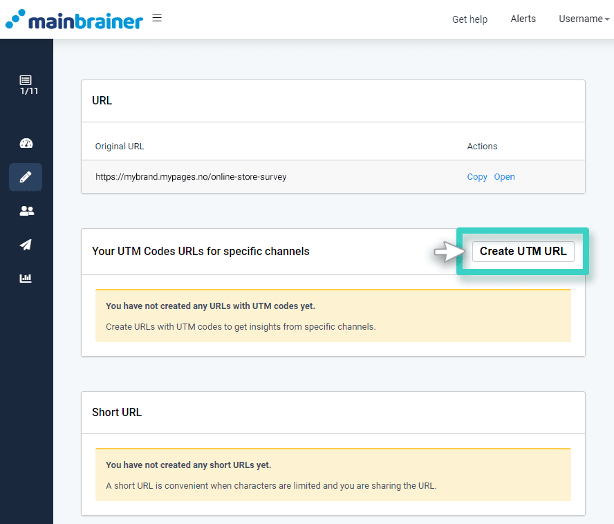 Survey UTM codes Survey UTM codes. The create UTM url button is highlighted