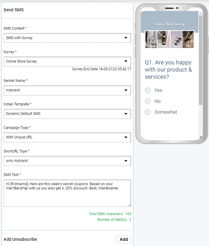 SMS Survey content preview SMS with Survey, SMS editor. SMS with Survey preview