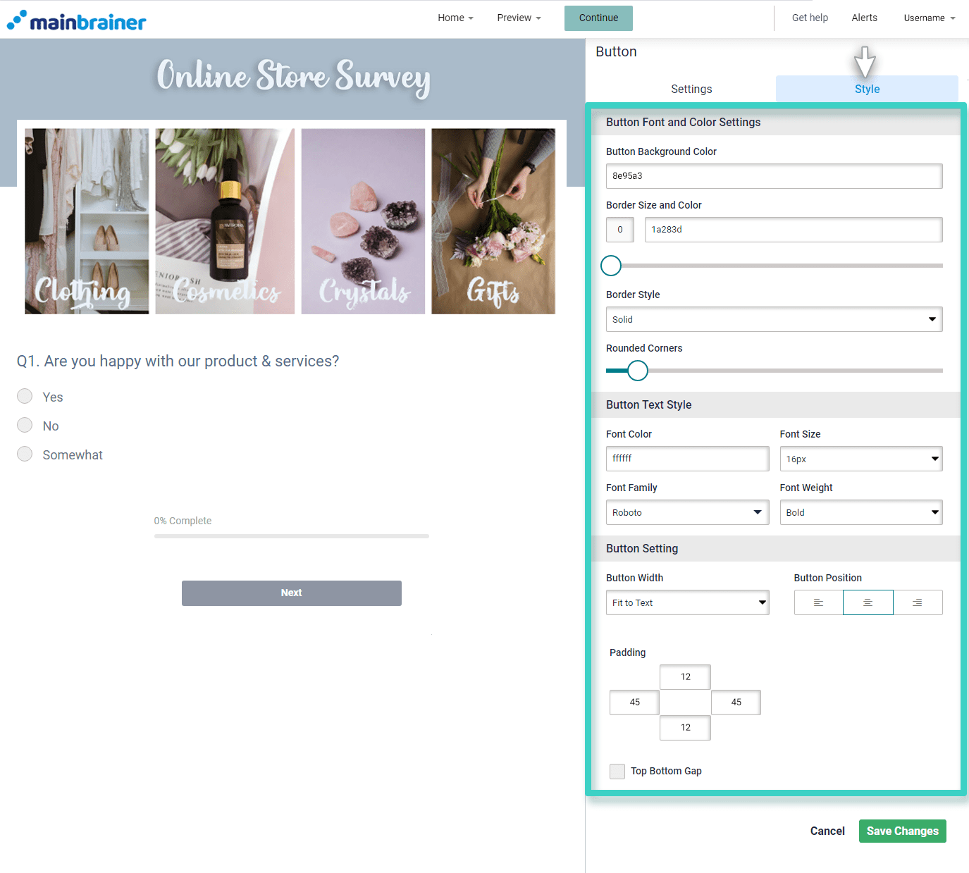 Survey creator button styling