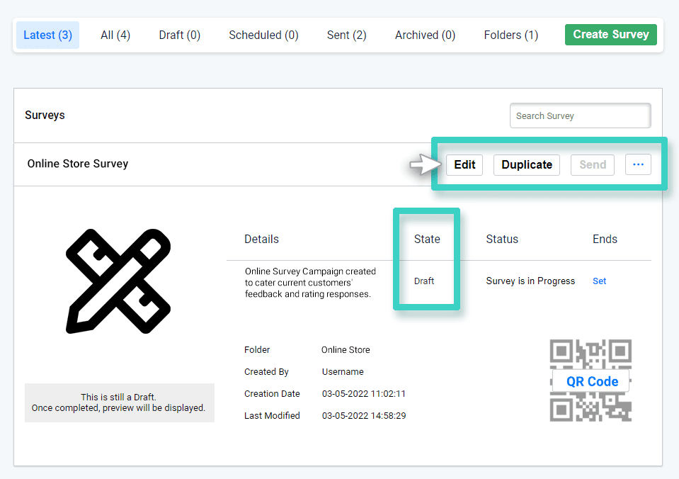 Survey draft mode Survey creations, Survey draft mode